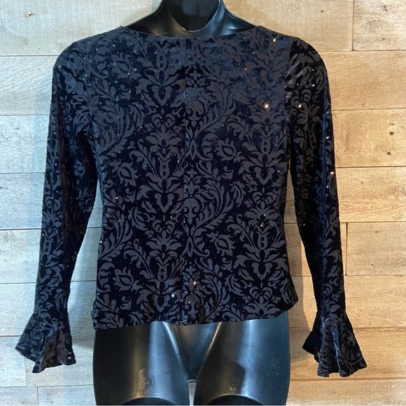 JS Boutique women’s black ruched blouse  in size large - Picture 3 of 9